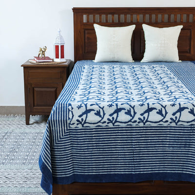 Blue - Block Art Print Cotton Single Bindaas Bed Sheet (93 x 60 in)