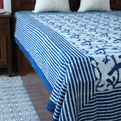 Blue - Block Art Print Cotton Single Bindaas Bed Sheet (93 x 60 in)