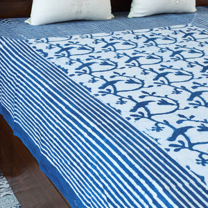 Blue - Block Art Print Cotton Single Bindaas Bed Sheet (93 x 60 in)