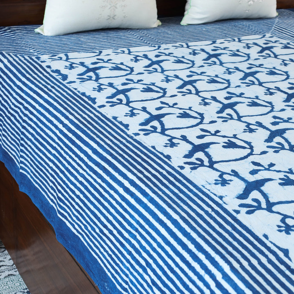 Blue - Block Art Print Cotton Single Bindaas Bed Sheet (93 x 60 in)