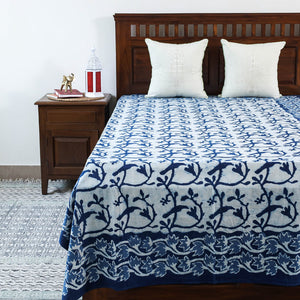 Blue - Block Art Print Cotton Single Bindaas Bed Sheet (93 x 60 in)