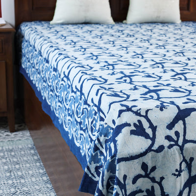 Blue - Block Art Print Cotton Single Bindaas Bed Sheet (93 x 60 in)