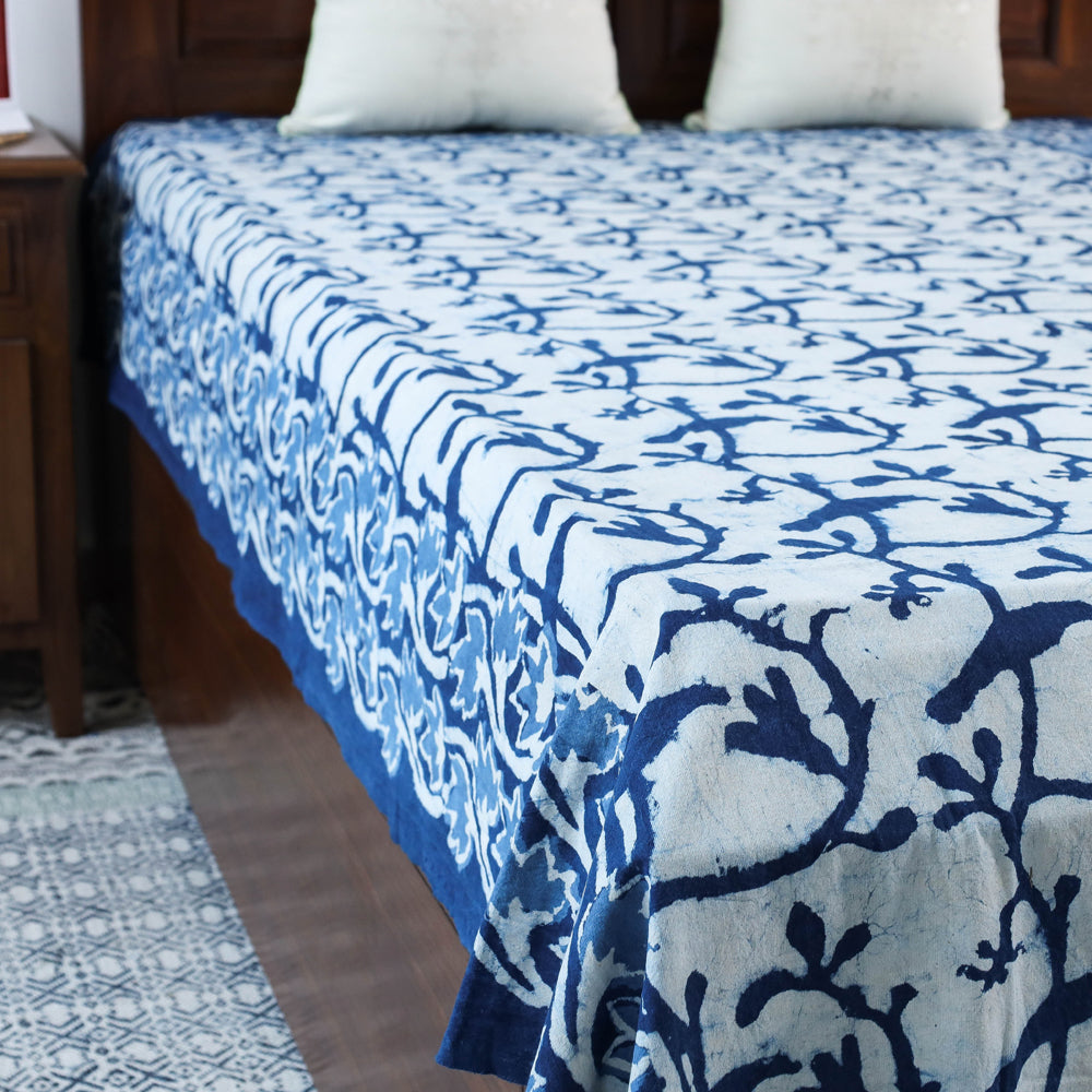Blue - Block Art Print Cotton Single Bindaas Bed Sheet (93 x 60 in)