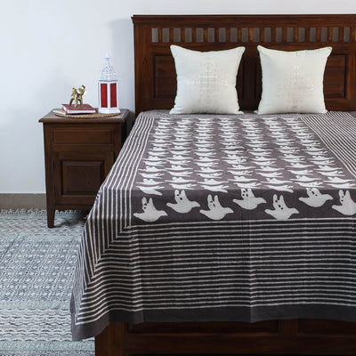 Brown - Block Art Print Cotton Single Bindaas Bed Sheet (93 x 60 in)
