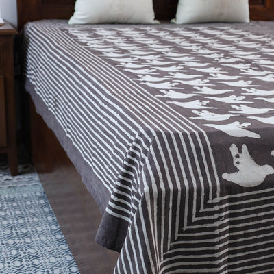 Brown - Block Art Print Cotton Single Bindaas Bed Sheet (93 x 60 in)