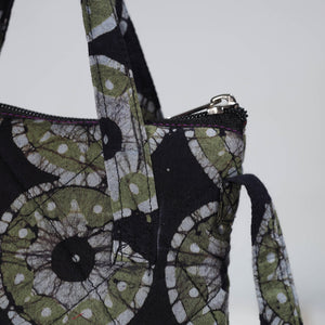 Black - Hand Batik Printed Quilted Cotton Sling Bag 23