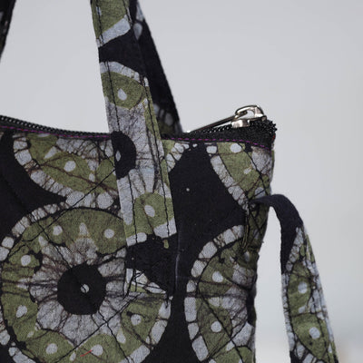 Black - Hand Batik Printed Quilted Cotton Sling Bag 23