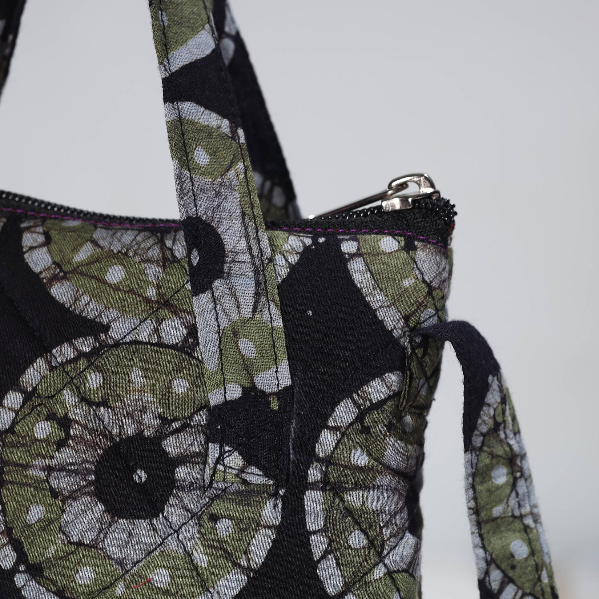 Black - Hand Batik Printed Quilted Cotton Sling Bag 23