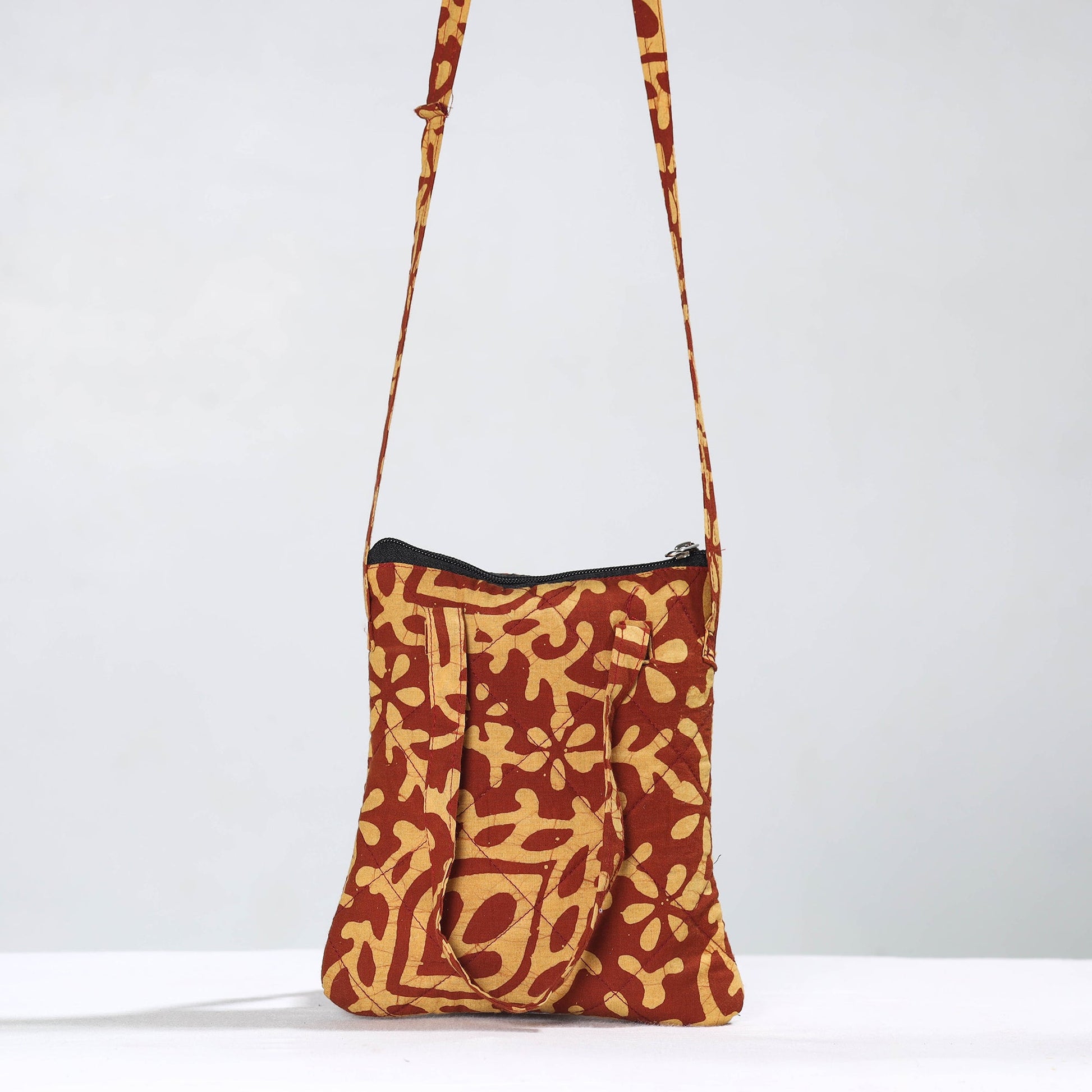 Brown - Hand Batik Printed Quilted Cotton Sling Bag 28
