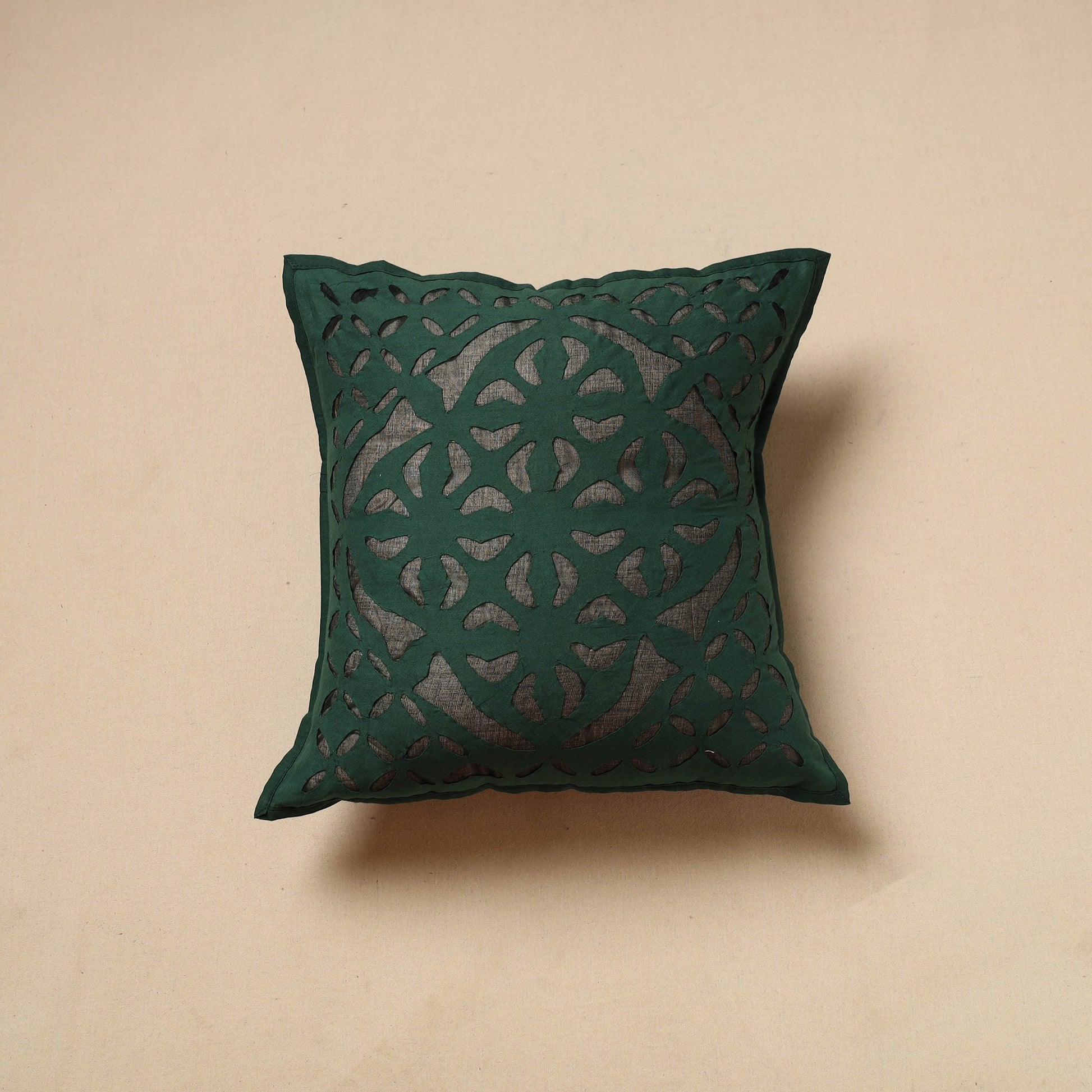 Cut Work Cotton Applique Cushion Cover (16 x 16 in) 15