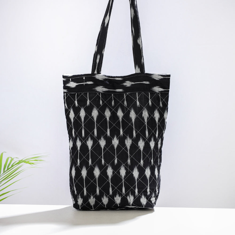 Black - Handcrafted Quilted Ikat Weave Shoulder Bag