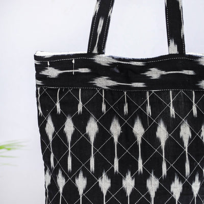 Black - Handcrafted Quilted Ikat Weave Shoulder Bag