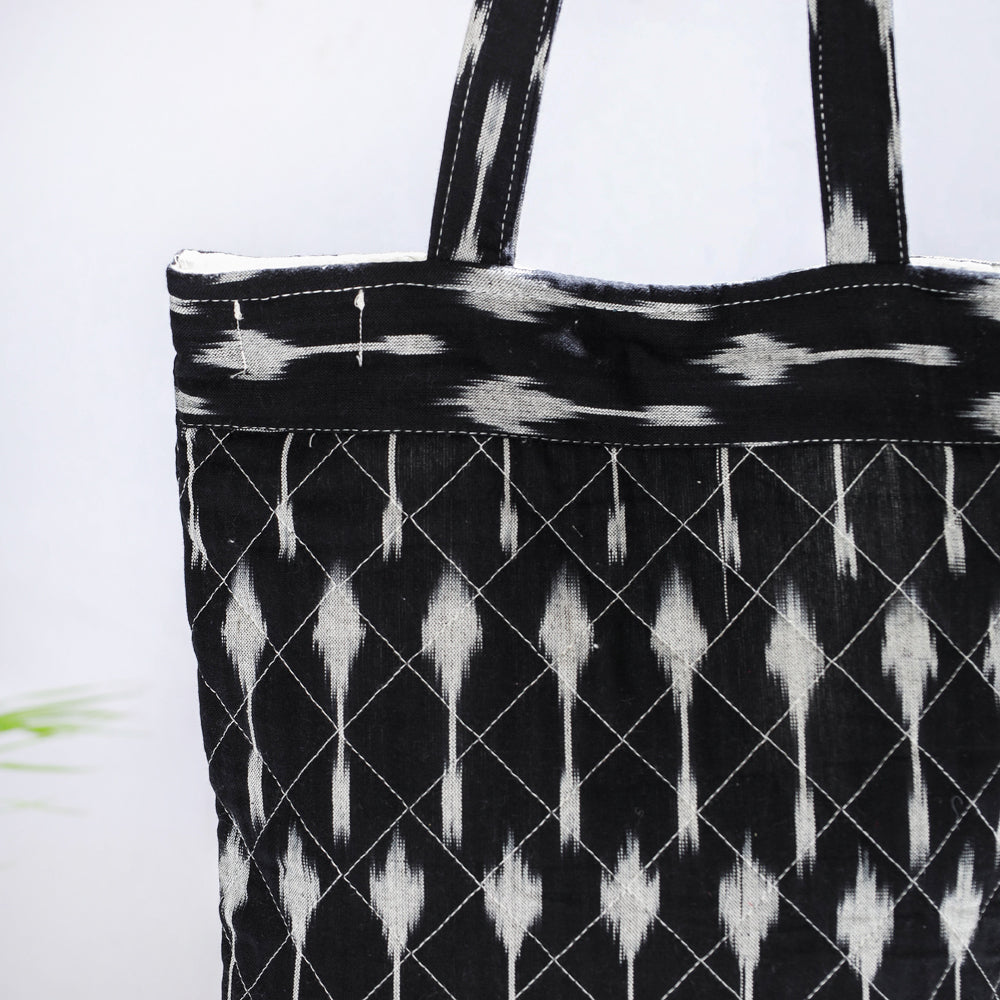 Black - Handcrafted Quilted Ikat Weave Shoulder Bag