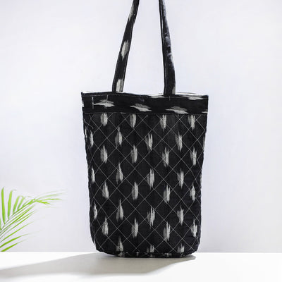 Black - Handcrafted Quilted Ikat Weave Shoulder Bag