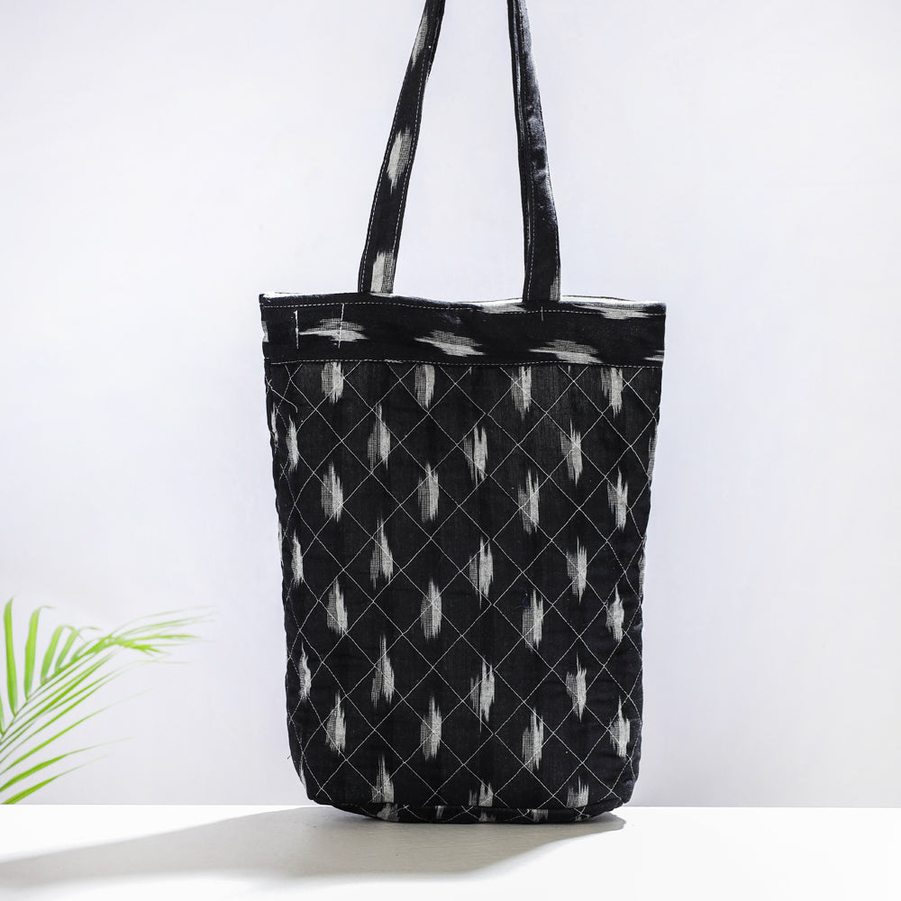 Black - Handcrafted Quilted Ikat Weave Shoulder Bag