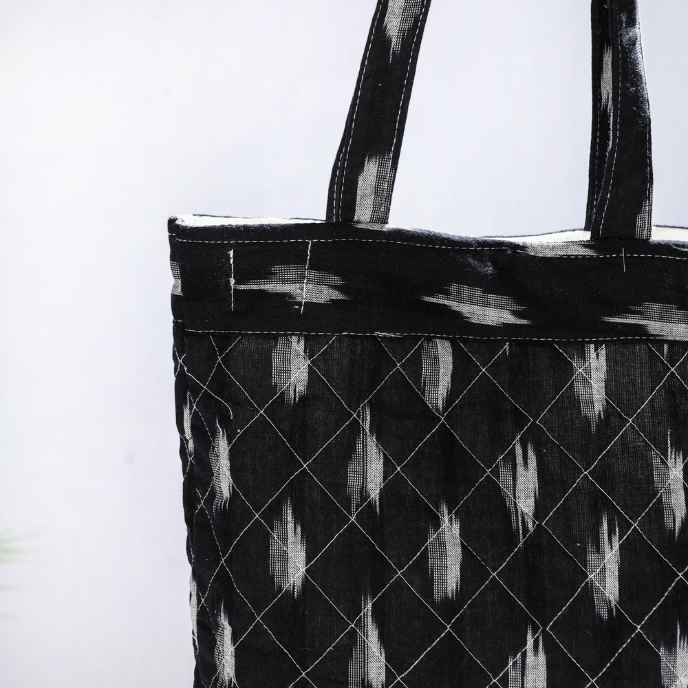 Black - Handcrafted Quilted Ikat Weave Shoulder Bag