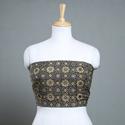 Brown - Hand Embroidered Ajrakh Cotton Blouse Piece