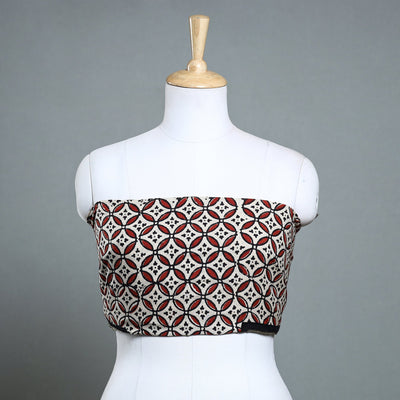 Beige - Zardozi Hand Embroidered Bagru Cotton Blouse Piece