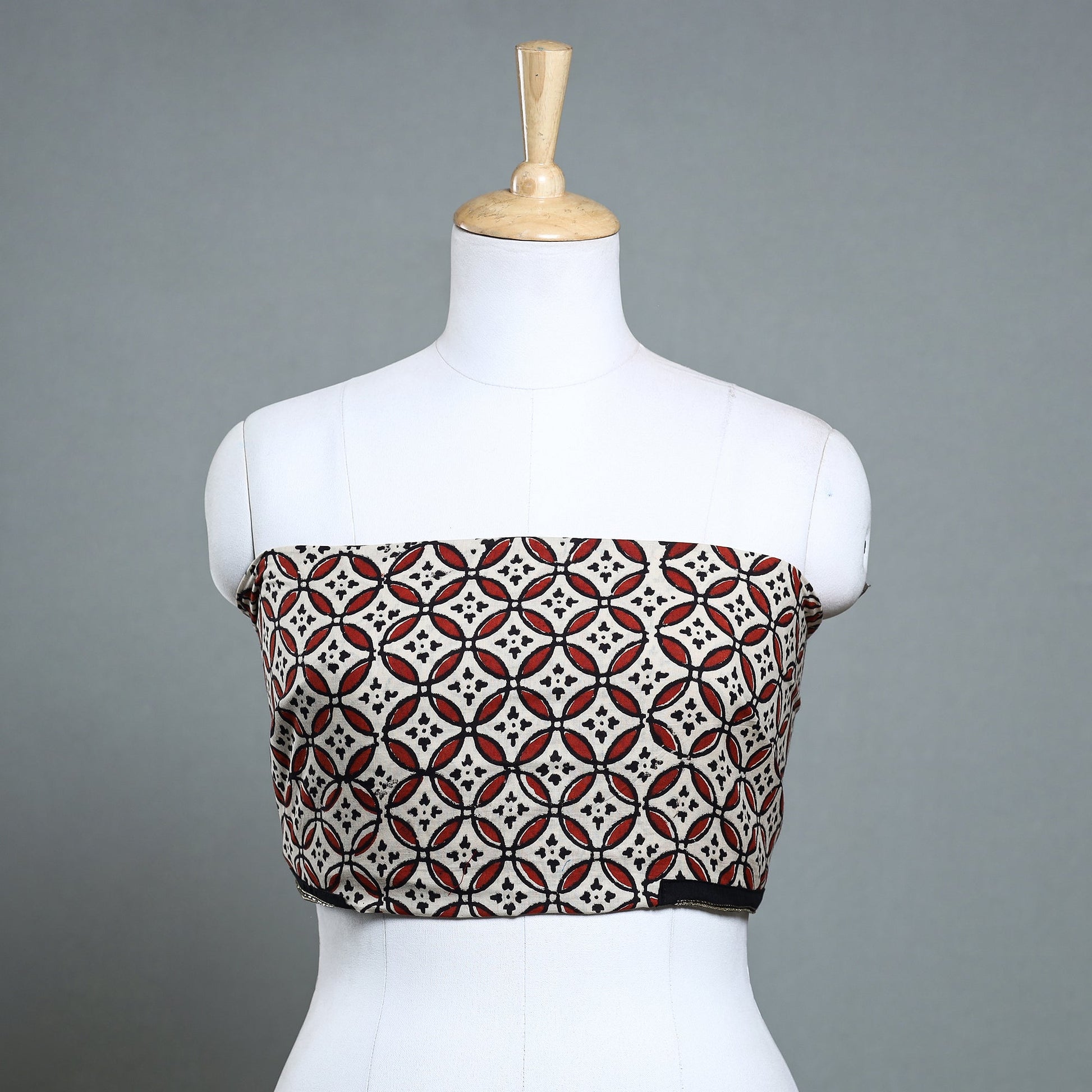 Beige - Zardozi Hand Embroidered Bagru Cotton Blouse Piece
