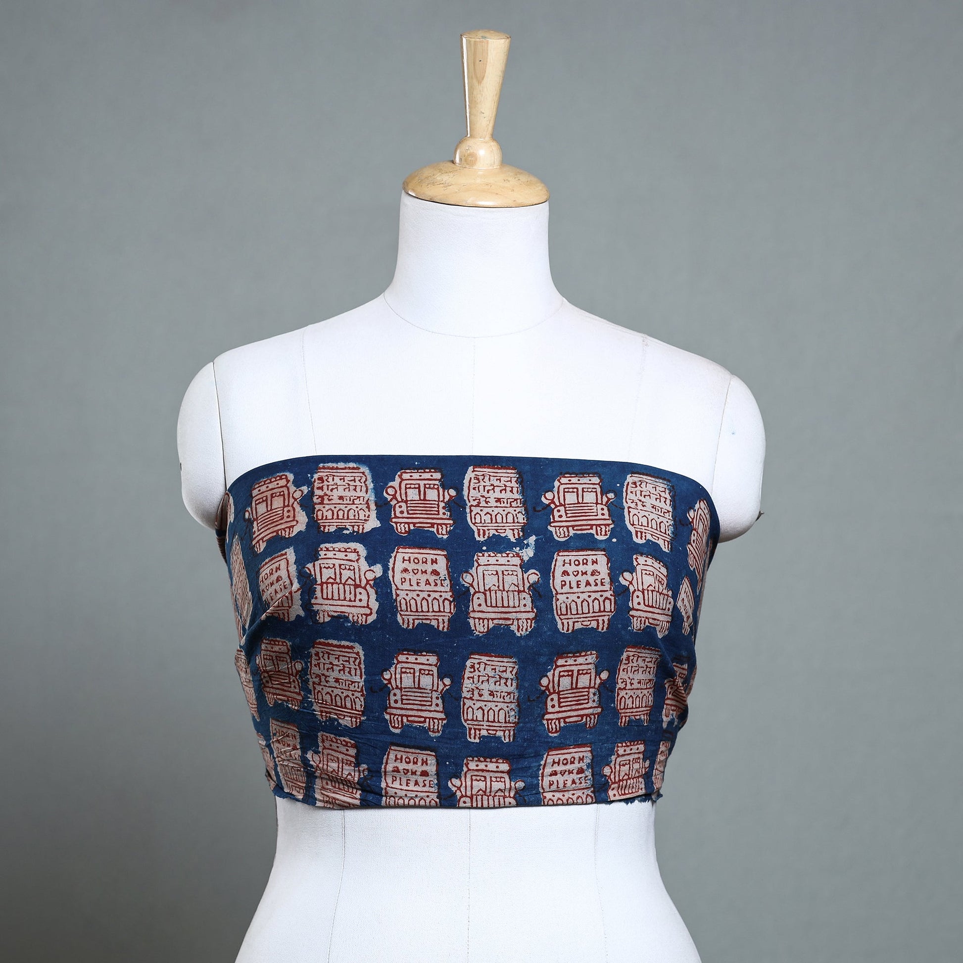 Blue - Bindaas Block Art Printed Cotton Blouse Piece