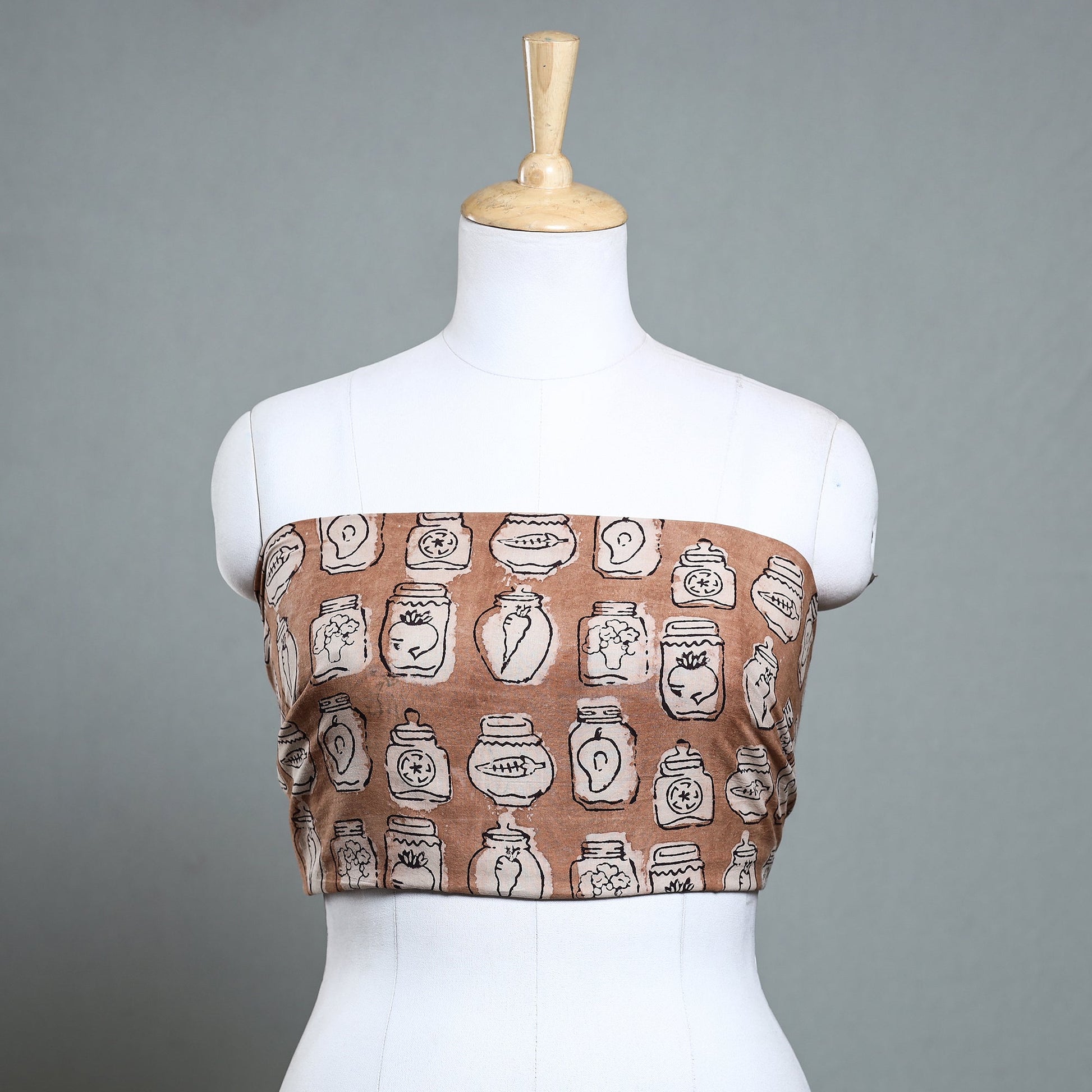 Brown - Bindaas Block Art Printed Cotton Blouse Piece