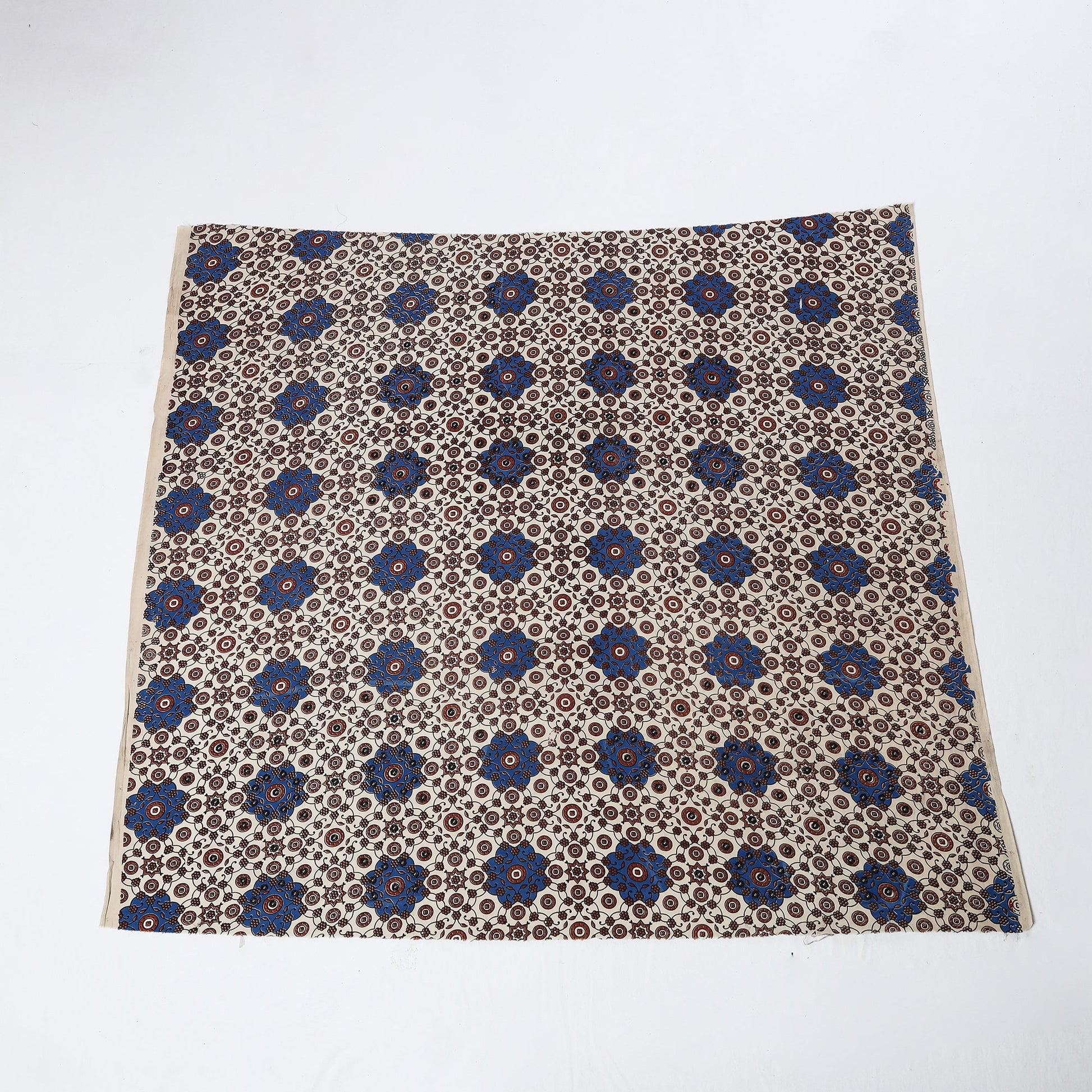 Beige - Hand Embroidered Ajrakh Cotton Blouse Piece