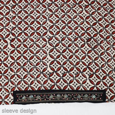 Beige - Zardozi Hand Embroidered Bagru Cotton Blouse Piece