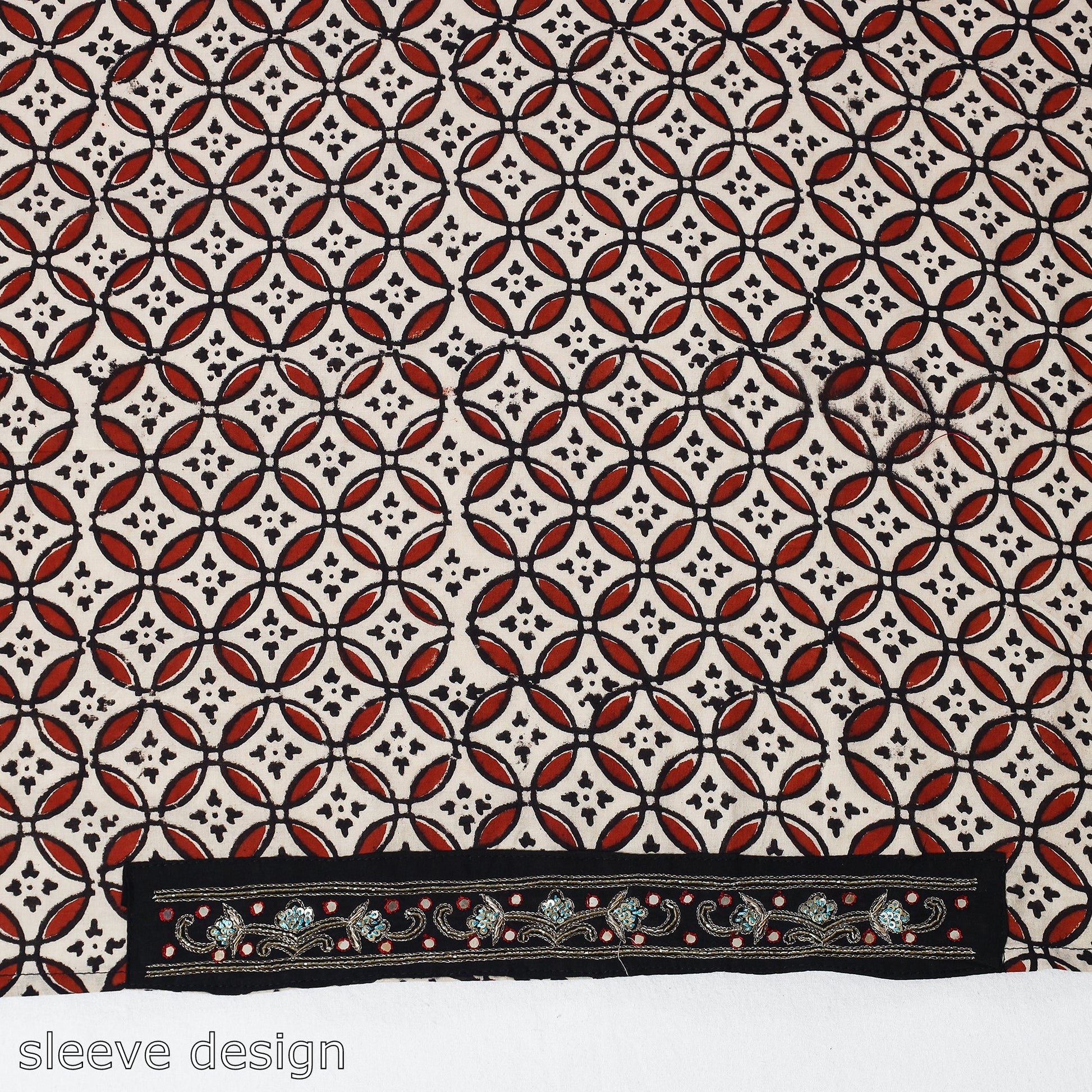 Beige - Zardozi Hand Embroidered Bagru Cotton Blouse Piece