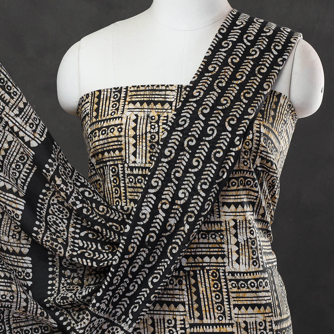 Black - 3pc Cotton Kutch Batik Print Dress Material 26