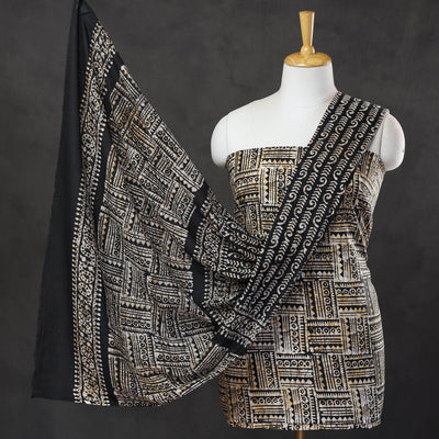 Black - 3pc Cotton Kutch Batik Print Dress Material 26