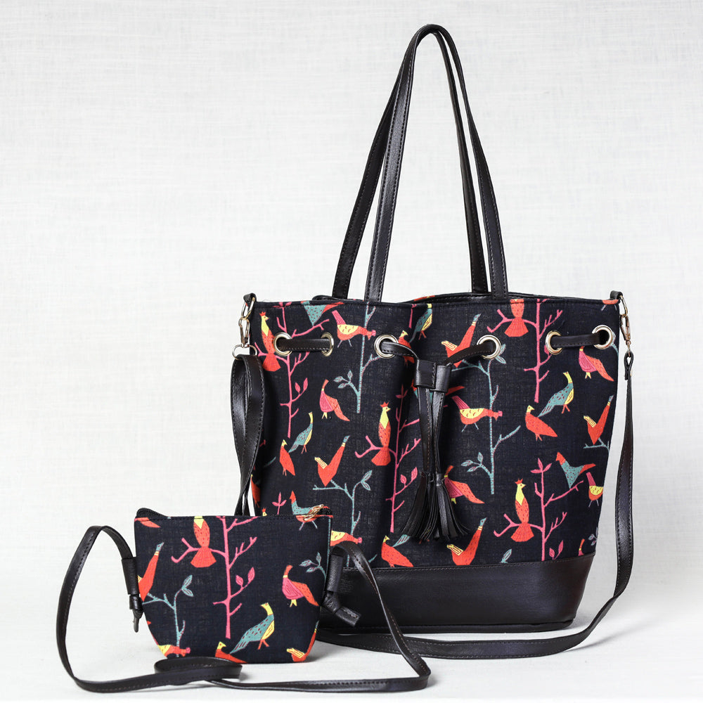 Black - Kutch Printed Cotton Sling Bag (Set of 2)