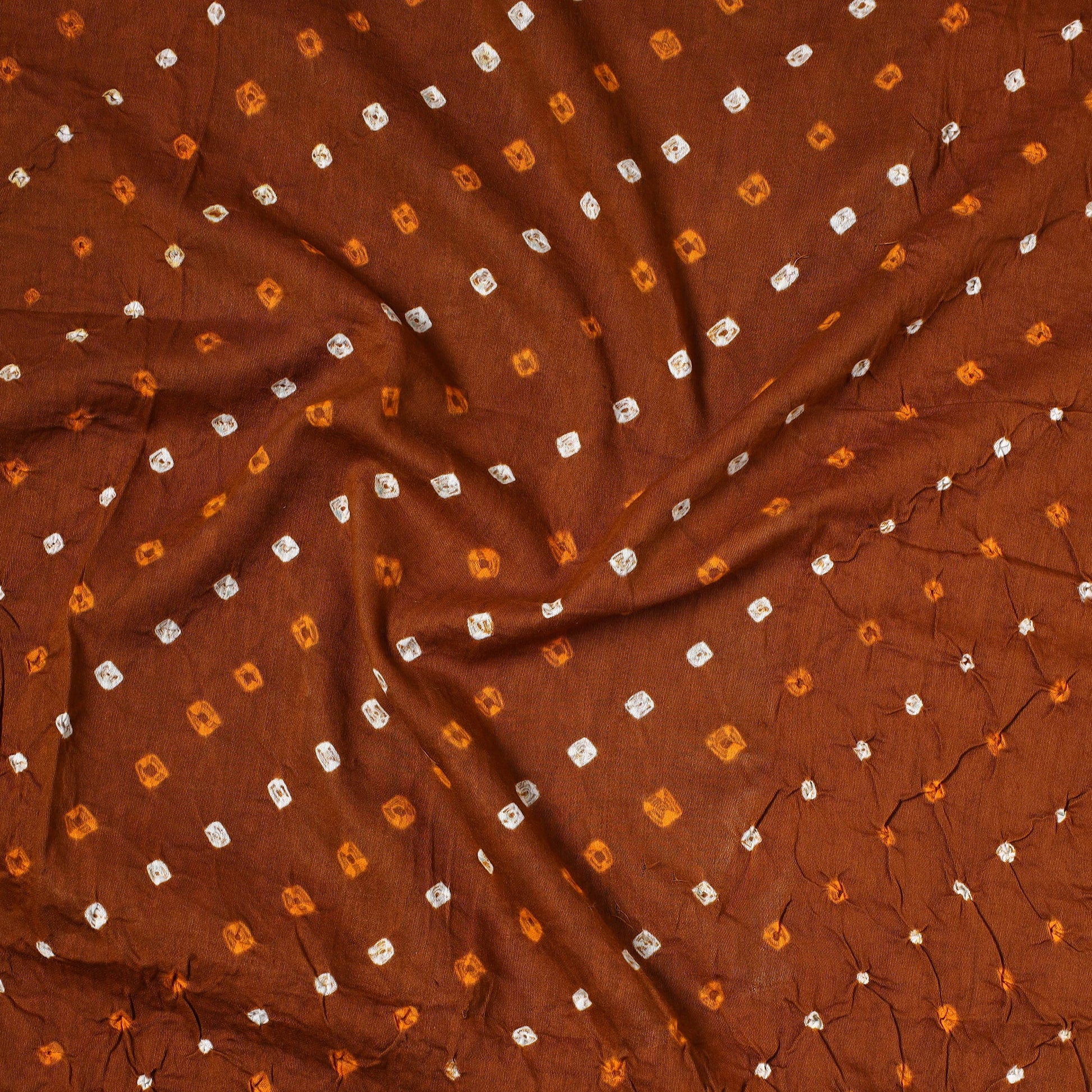 Brown - Kutch Bandhani Tie-Dye Satin Cotton Precut Fabric (1.25 meter) 55