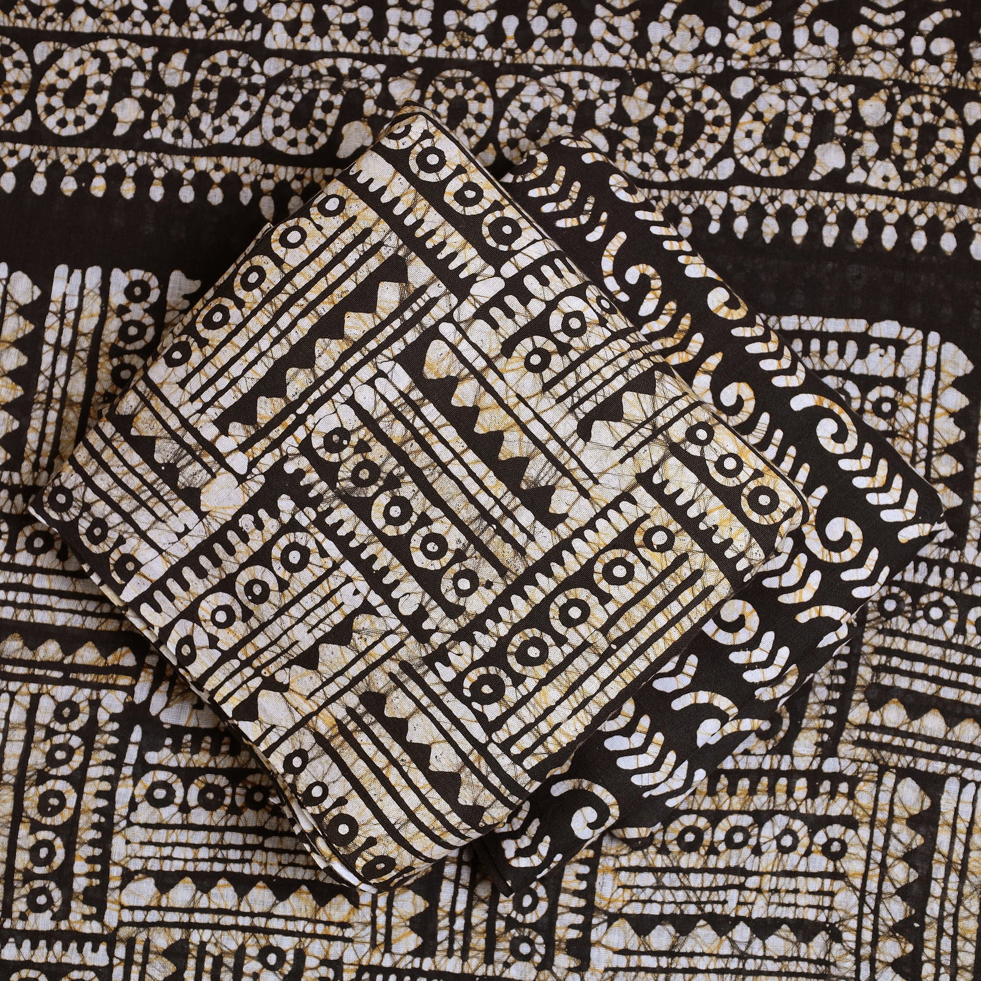 Black - 3pc Cotton Kutch Batik Print Dress Material 26