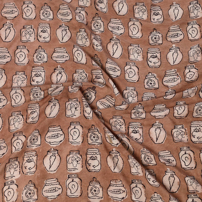 Brown - Bindaas Block Art Printed Cotton Blouse Piece