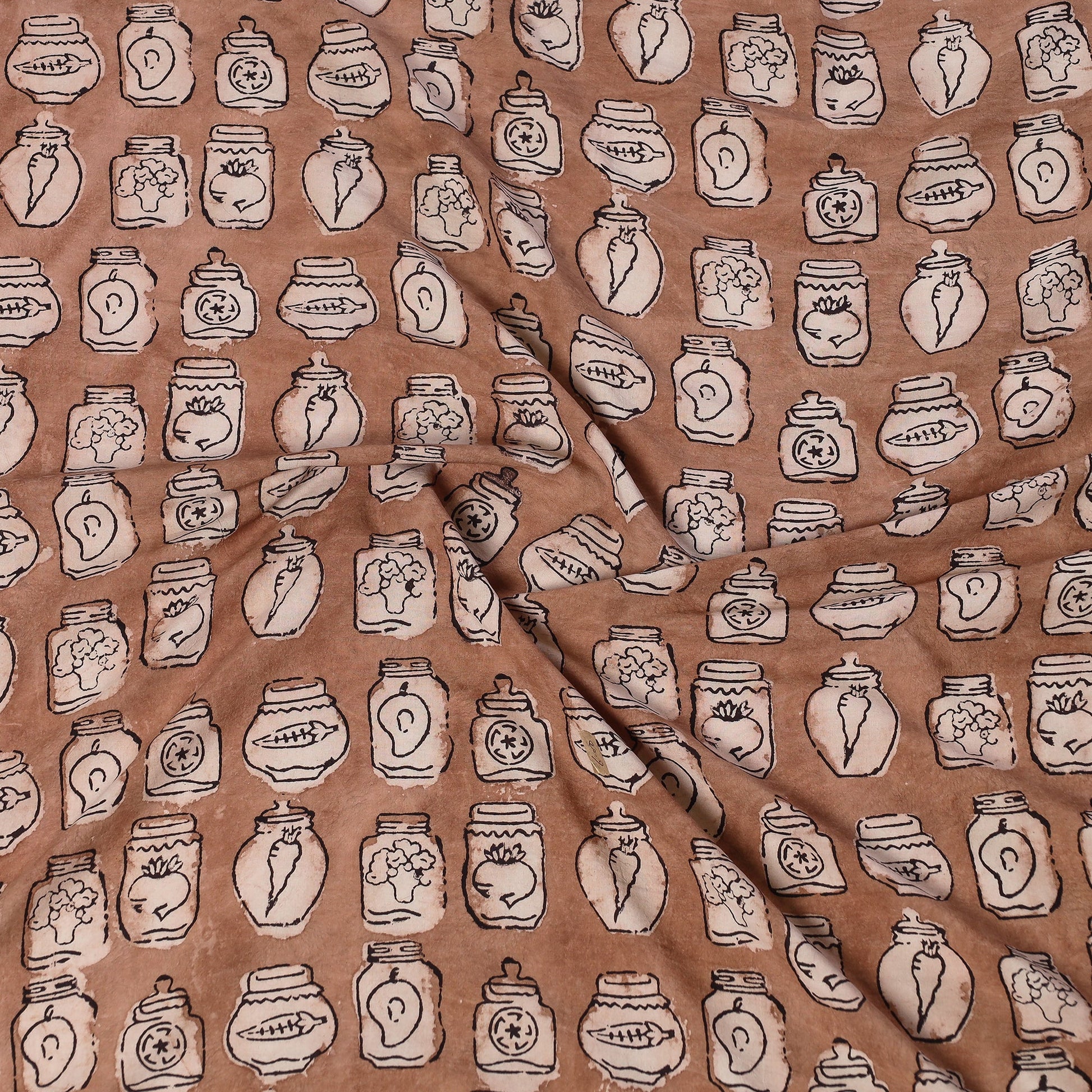 Brown - Bindaas Block Art Printed Cotton Blouse Piece