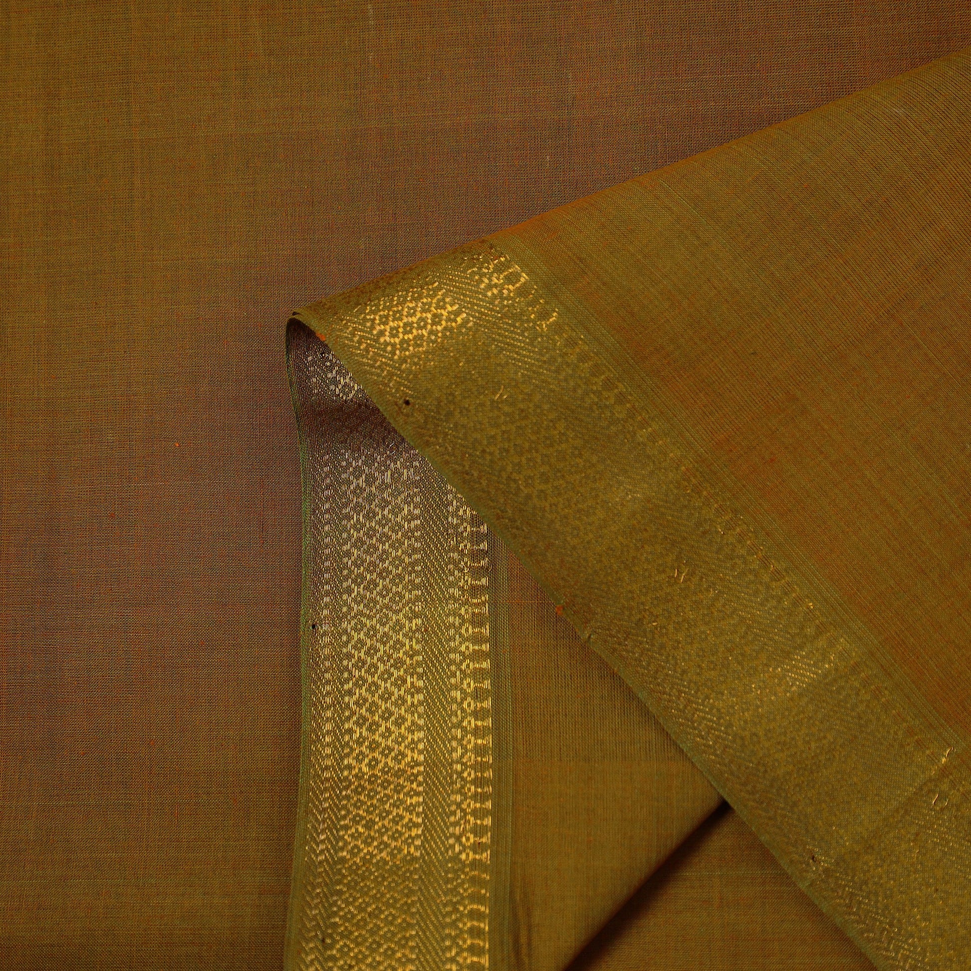 Brown - Mangalagiri Handloom Cotton Nizam Zari Border Fabric 39