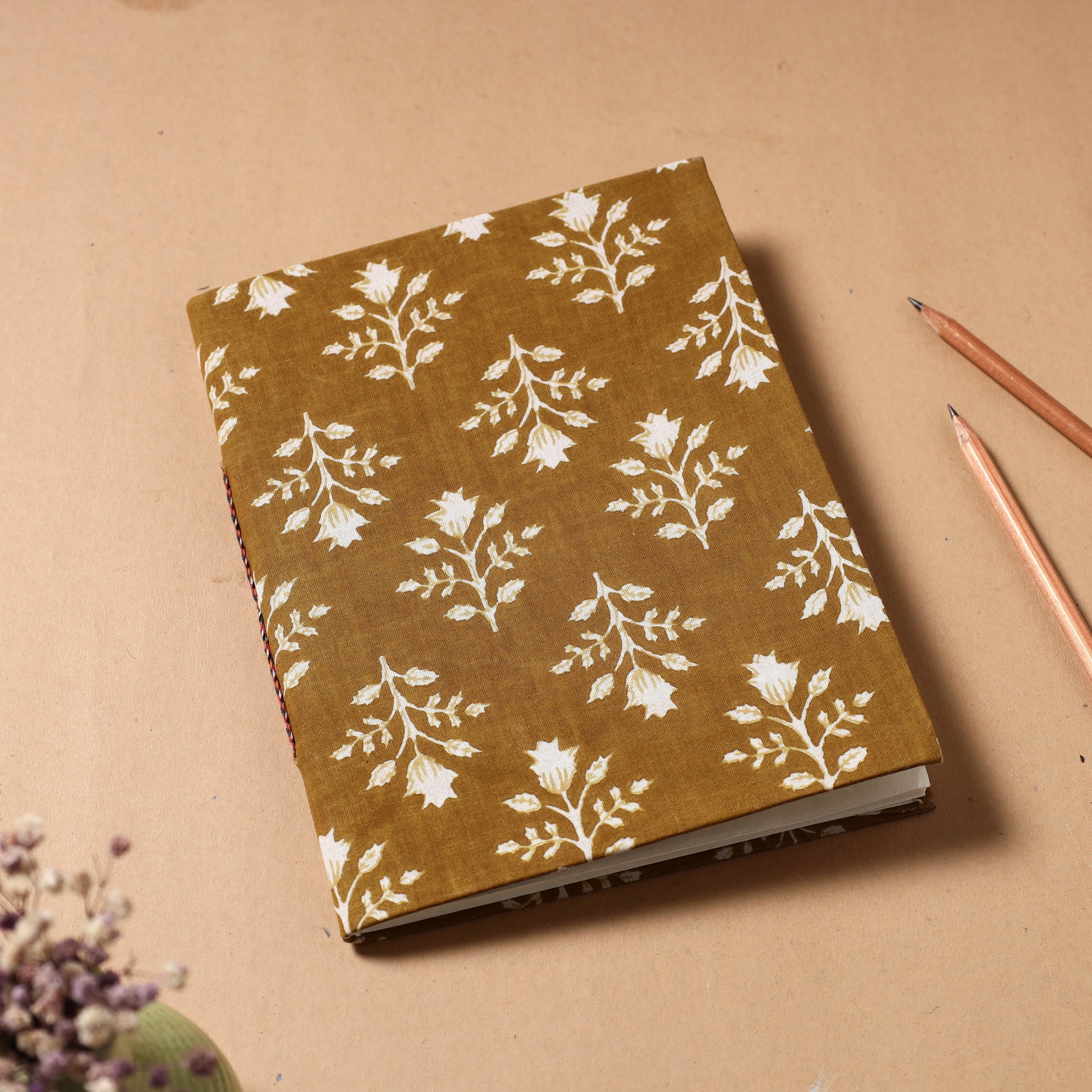Brown - Sanganeri Fabric Cover Handmade Paper Notebook (9 x 7 in)
