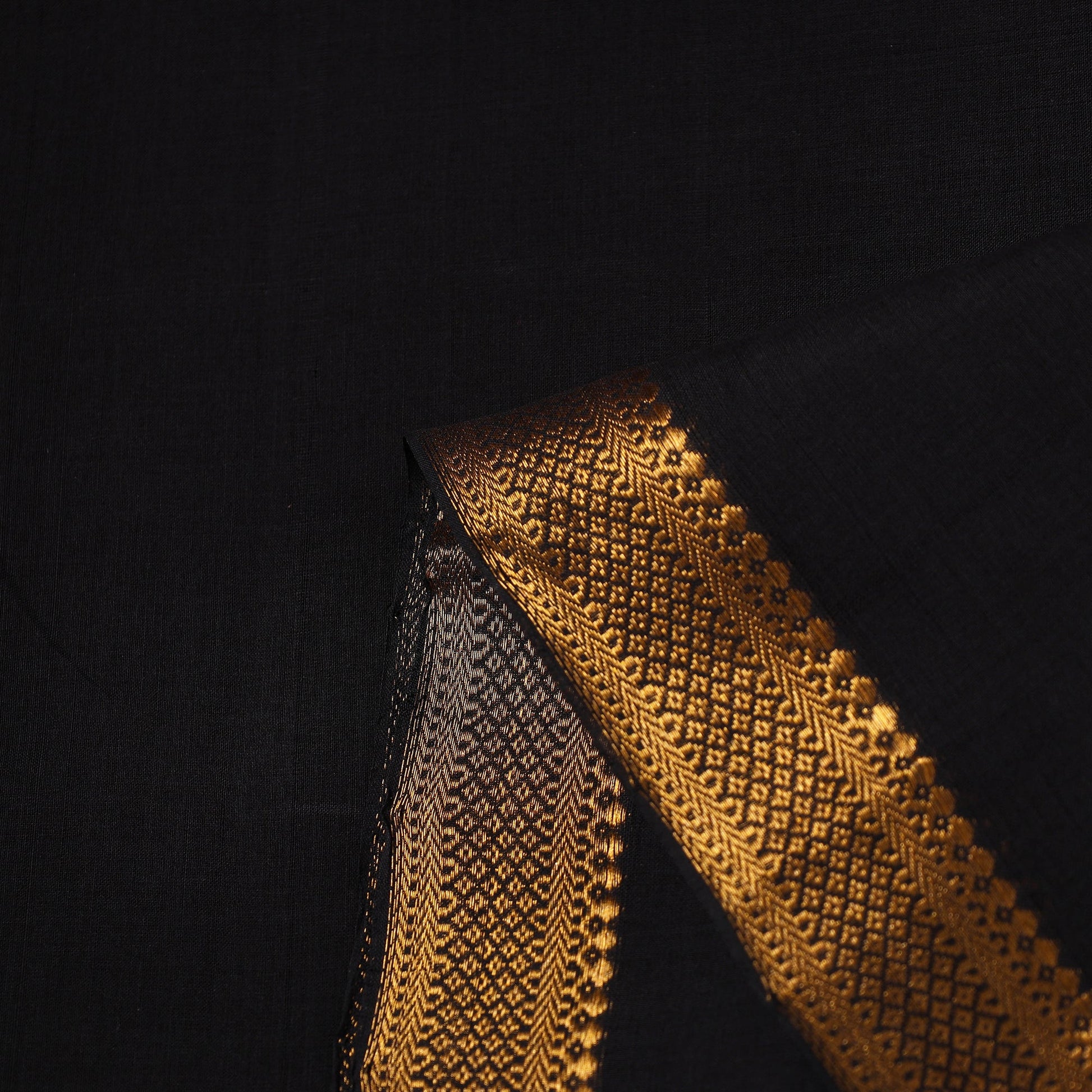 Black - Mangalagiri Handloom Cotton Zari Border Fabric 02