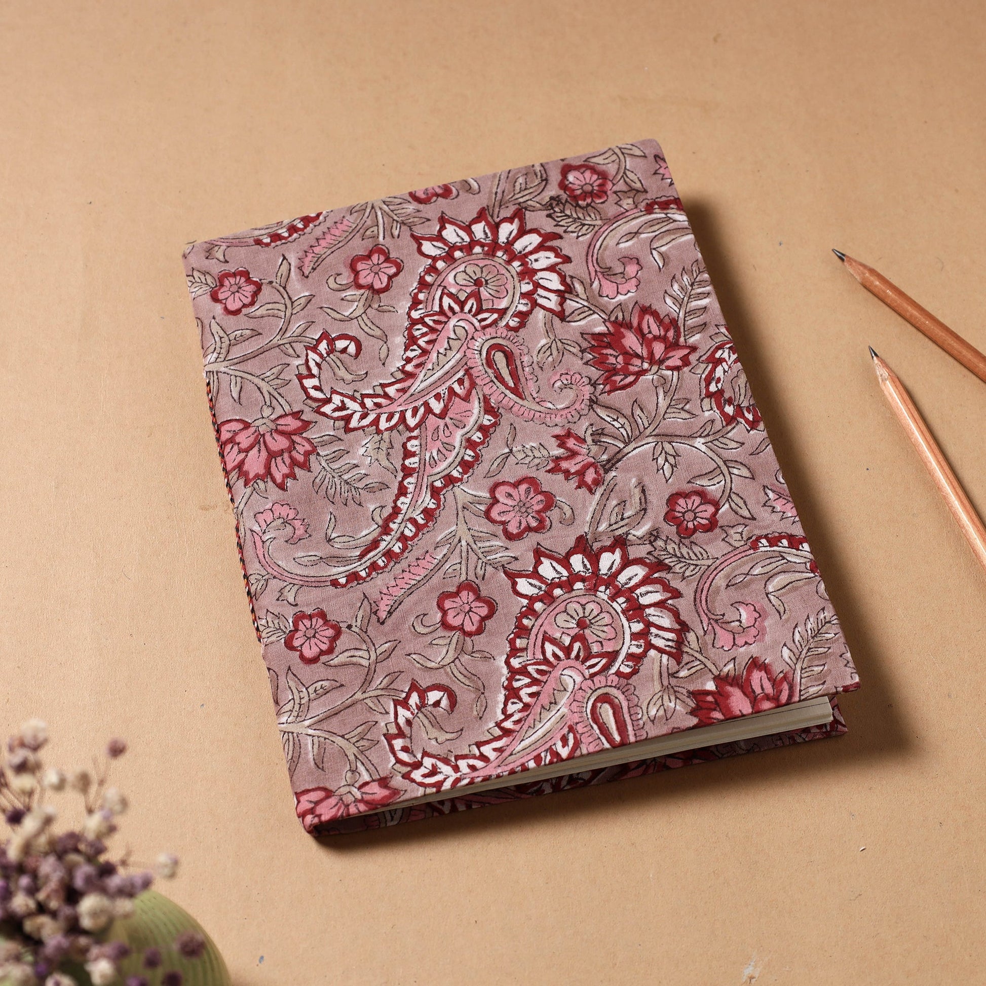 Brown - Sanganeri Fabric Cover Handmade Paper Notebook (9 x 7 in)