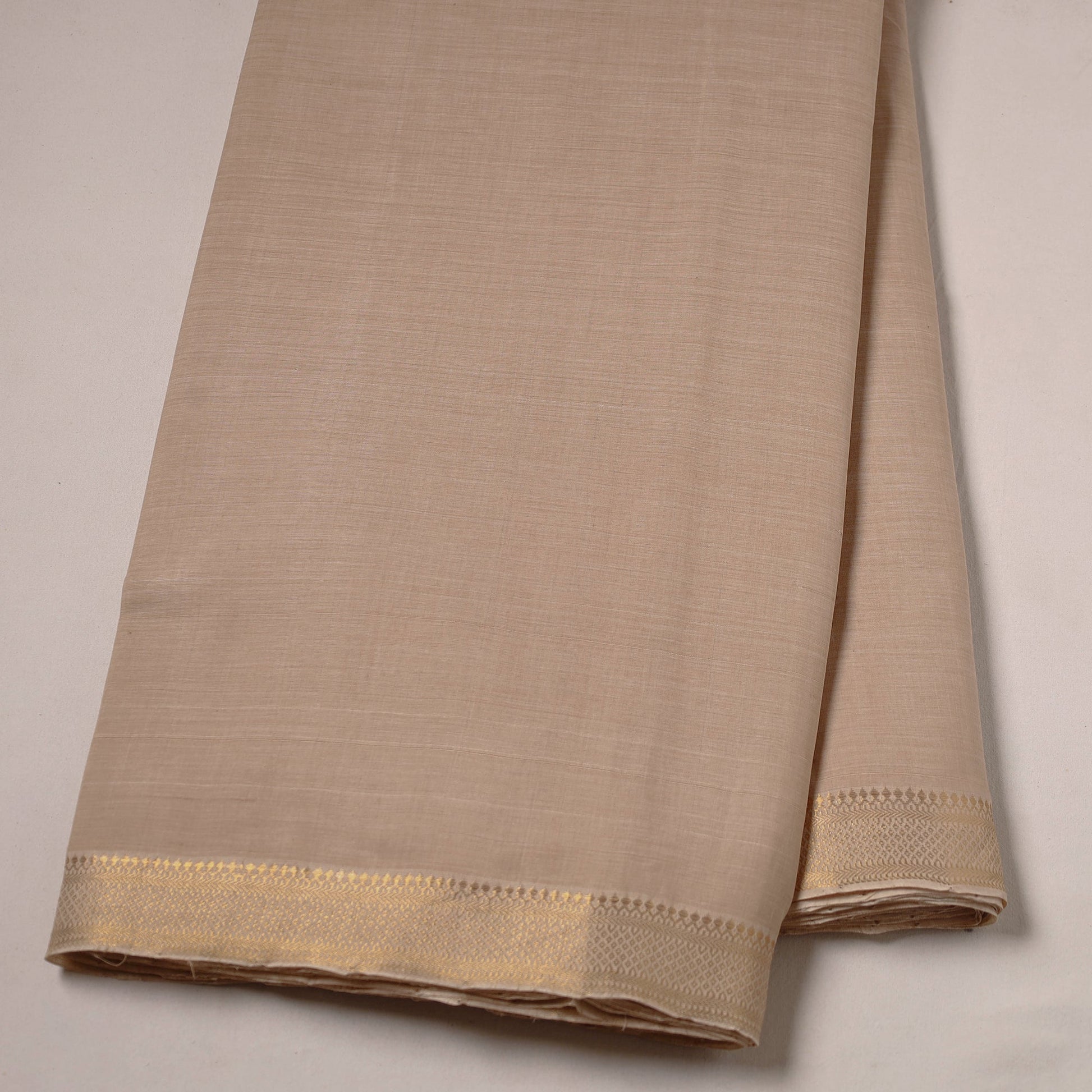 Beige - Mangalagiri Handloom Cotton Zari Border Fabric 09