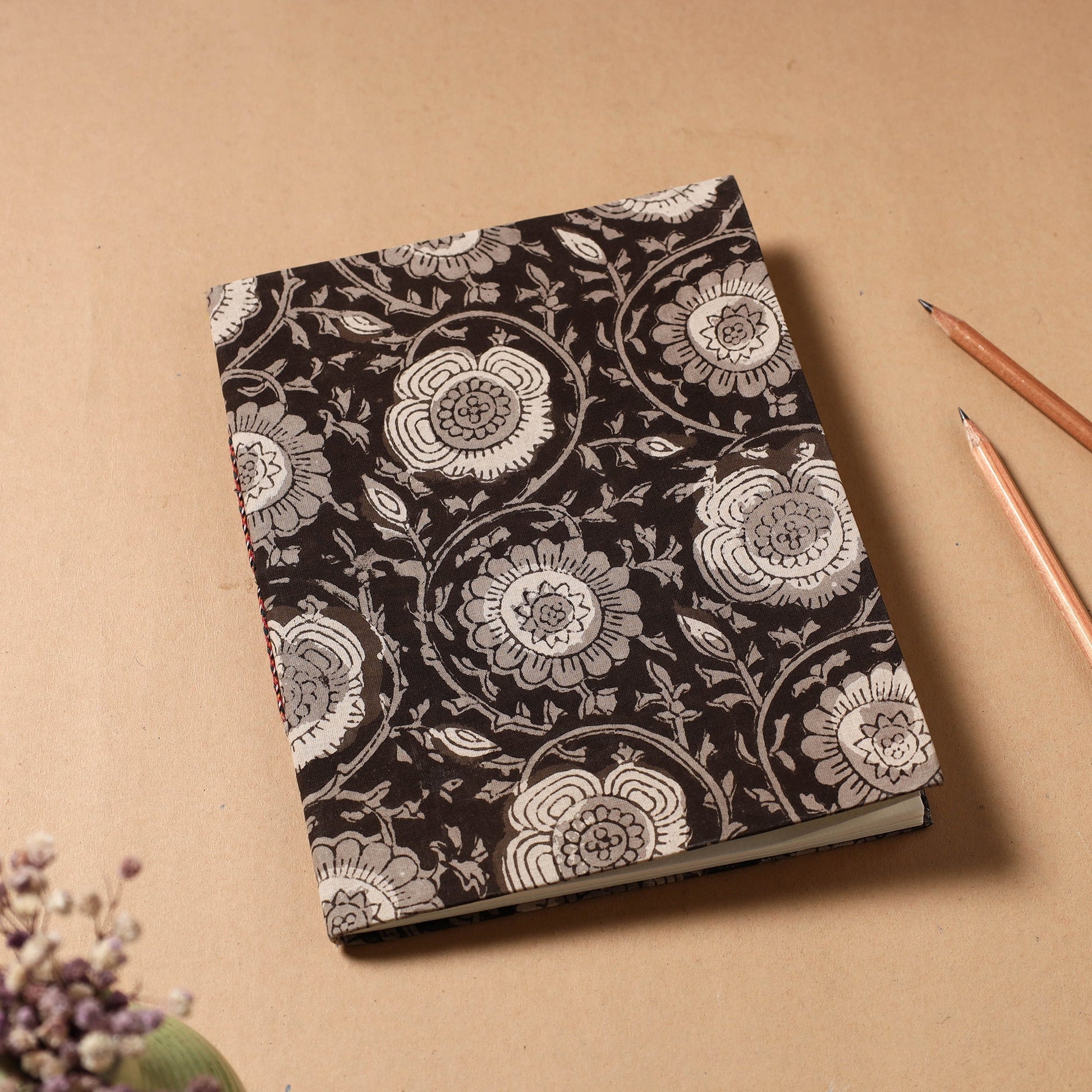 Brown - Bagru Fabric Cover Handmade Paper Notebook (9 x 7 in)