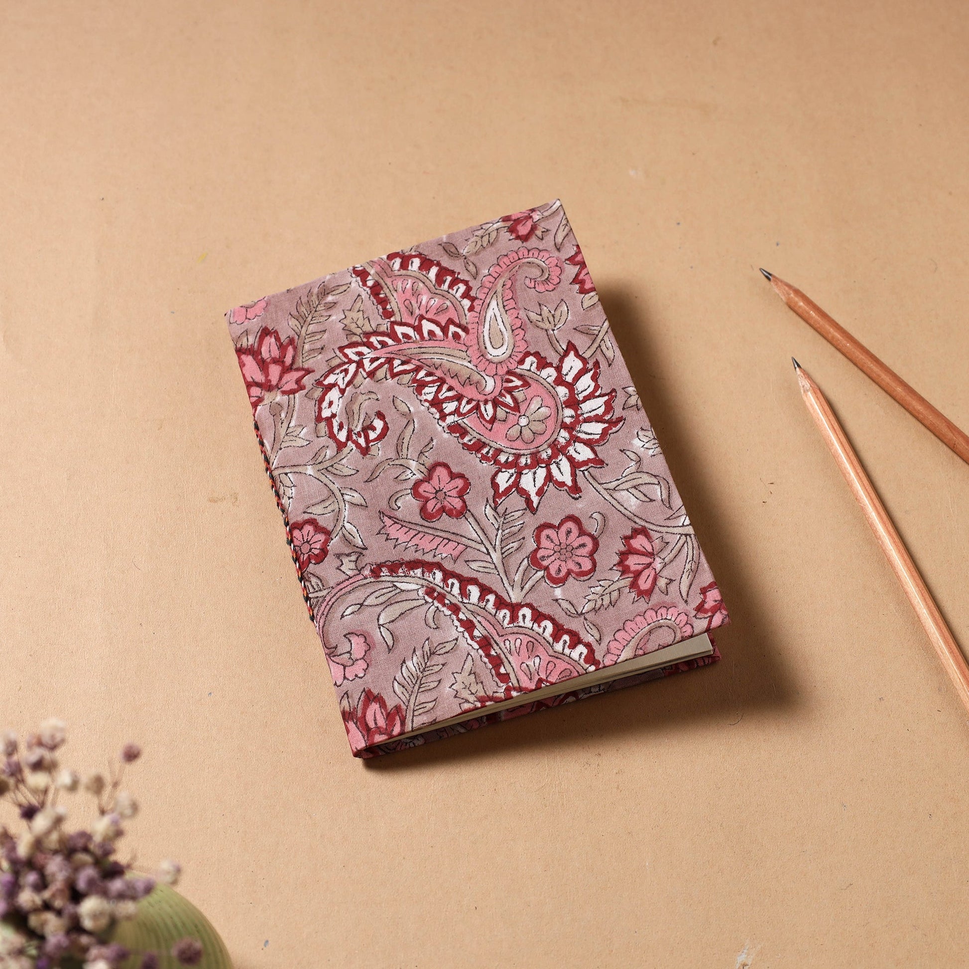 Brown - Sanganeri Fabric Cover Handmade Paper Notebook (7 x 5 in)