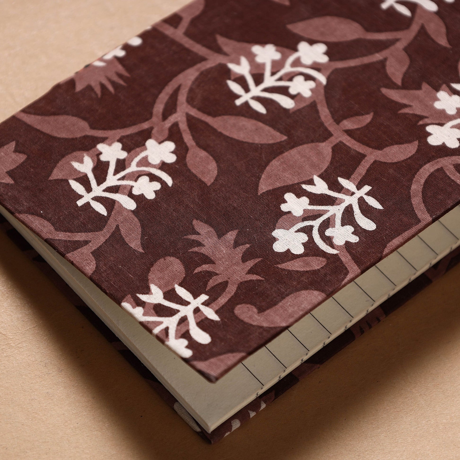 Brown - Sanganeri Fabric Cover Handmade Paper Notebook (7 x 5 in)