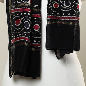 Black - Handloom Chanderi Silk Hand Batik Print Stole 03