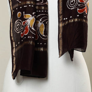 Brown - Handloom Chanderi Silk Hand Batik Print Stole 06