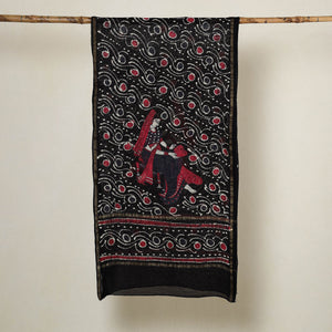 Black - Handloom Chanderi Silk Hand Batik Print Stole 03