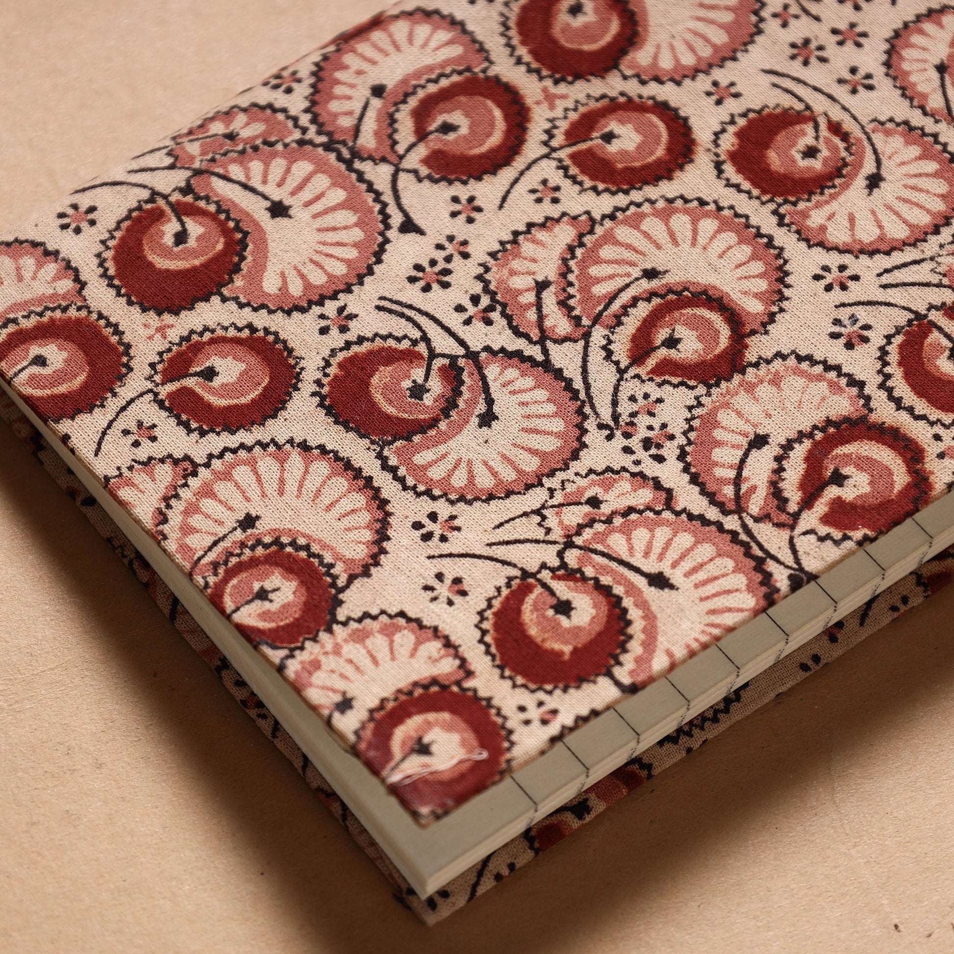 Beige - Kalamkari Fabric Cover Handmade Paper Notebook (7 x 5 in)