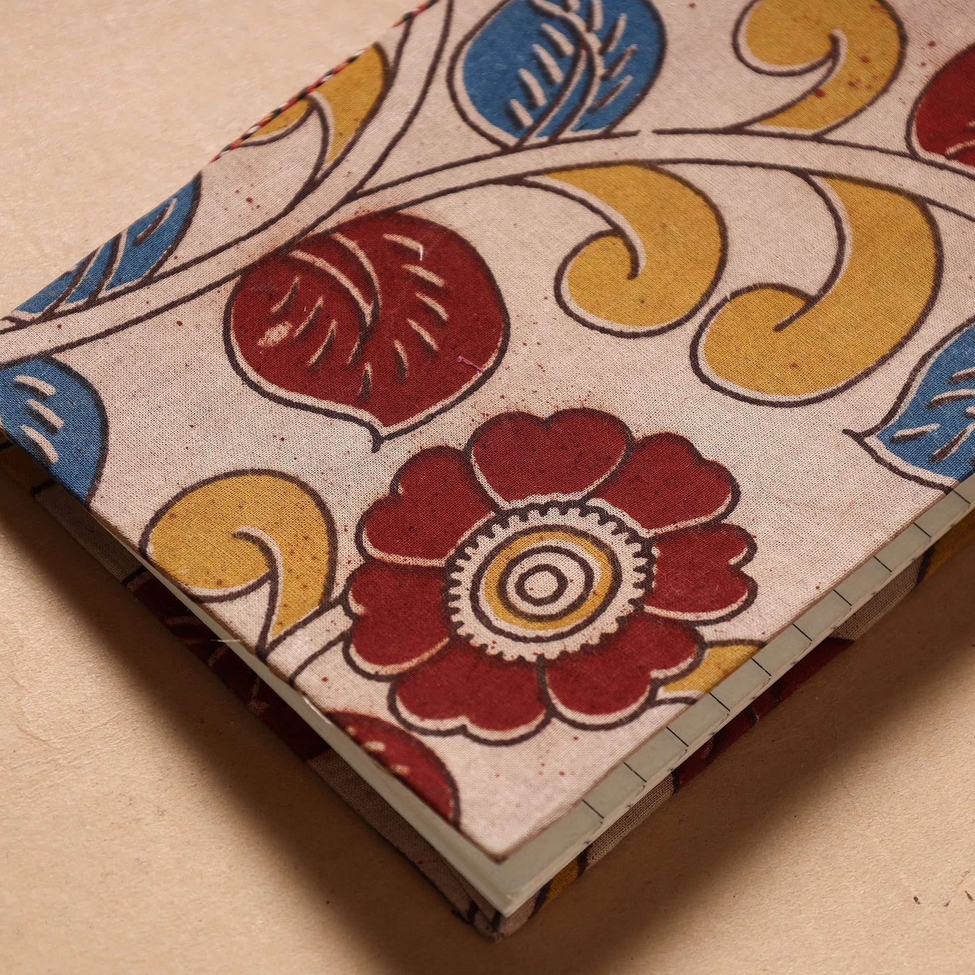 Beige - Kalamkari Fabric Cover Handmade Paper Notebook (7 x 5 in)