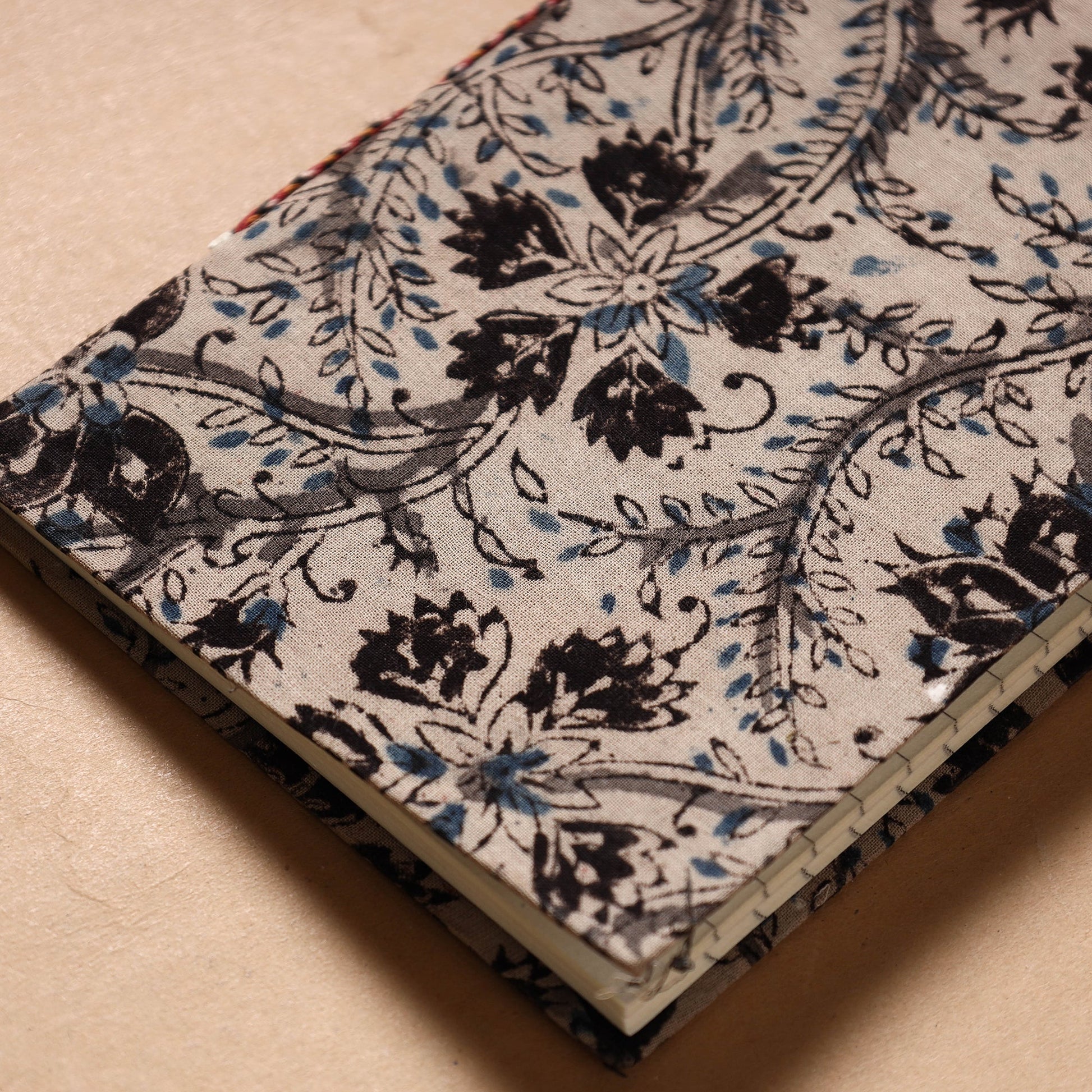 Beige - Kalamkari Fabric Cover Handmade Paper Notebook (7 x 5 in)