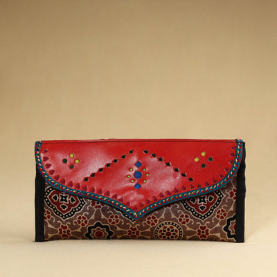 Brown - Kutch Embroidery Mashru Silk Handmade Leather Wallet 12